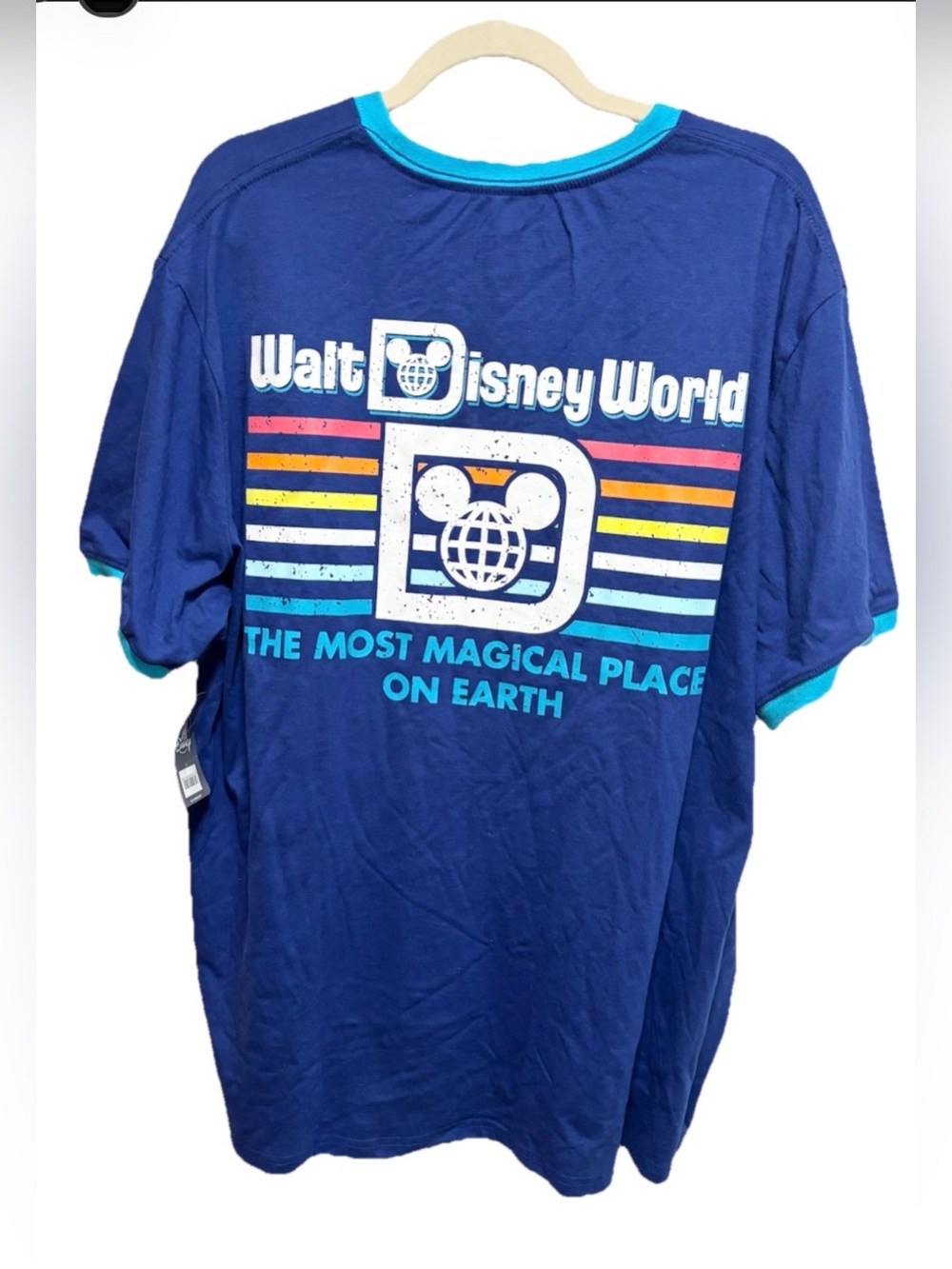 Disney Royal Blue Tee with Teal, Aqua, Yellow & Orange Graphic